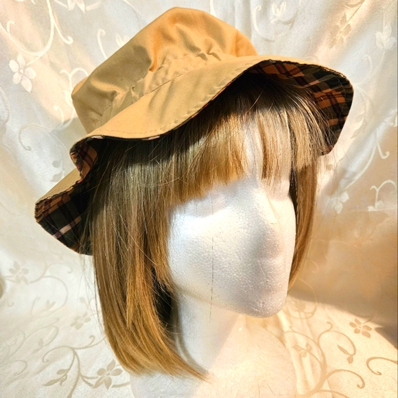 Totes Reversible Rain Bucket Hat Water Repellent Brown & Plaid - Picture 1 of 9